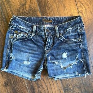 Silver Jeans Women's Distressed Blue Denim Shorts (E5)